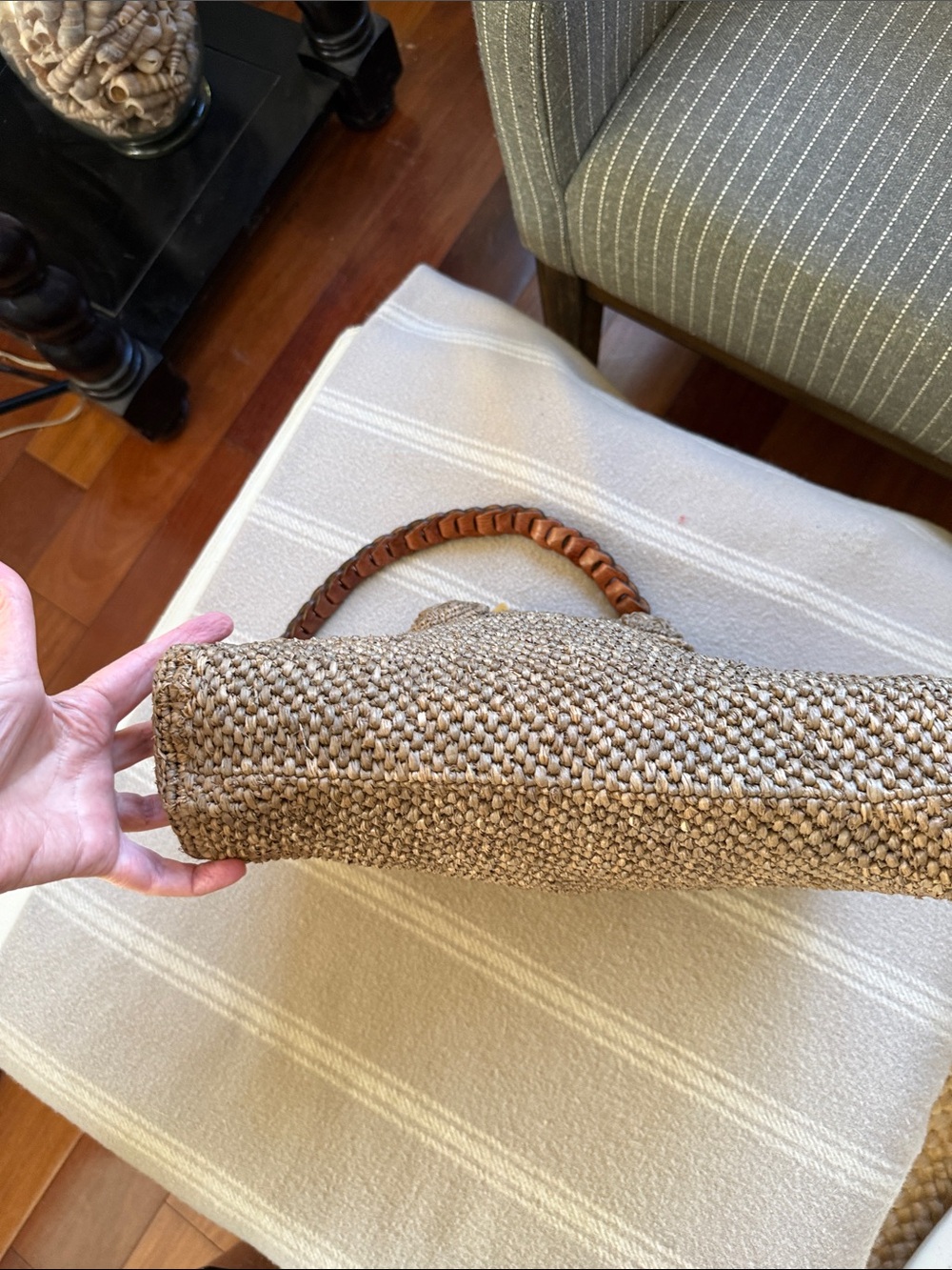 NWT IBELIV Rary Dark Tea Woven Raffia Tote Bag Leather Strap Luxury Summer - Picture 10 of 12